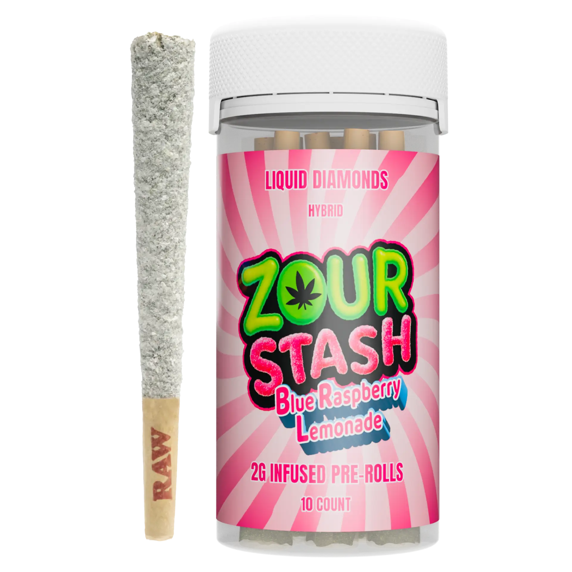 Zour Stash 10ct 2g Blue Raspberry Lemonade Hybrid Liquid Diamonds Prerolls - Image 2