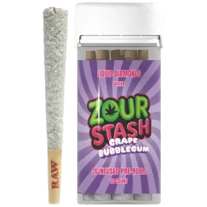 Zour Stash 10ct 2g Grape Bubblegum Sativa Liquid Diamonds Prerolls